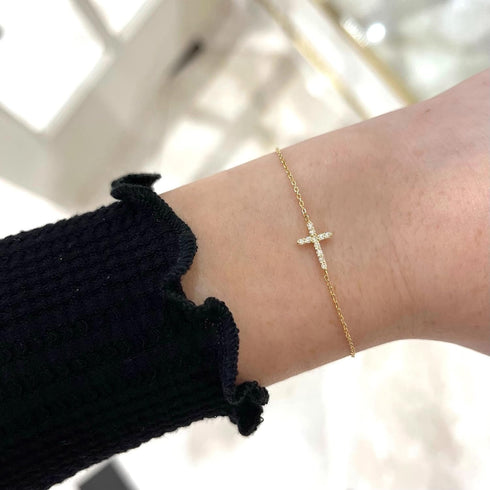 Tewiky Cross Bracelet for Women Dainty 14k Gold Cubic Zirconia Classic Tennis Bracelet Cute Gold Tiny Rope Cuban Figaro Herringbone Chain Link Bra...
