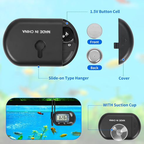 AQUANEAT 2 Pack Aquarium Thermometer, Fish Tank Thermometer, Digital Thermometer, Reptile Thermometer, Terrarium Water Temperature Test, with Larg...