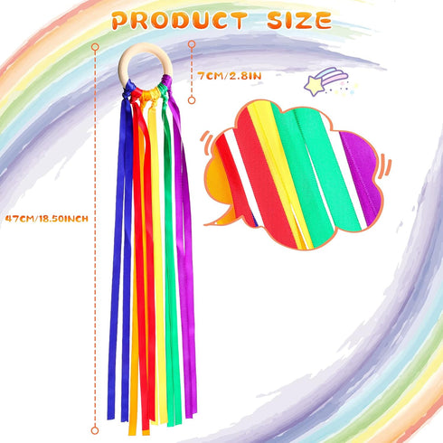 6 Pieces Ribbon Hand Kite Montessori Hand Kite Toy Creative Waldorf Toy Ribbon Streamer with Wood Ring Rainbow Wind Wand Learning Educational Hand...