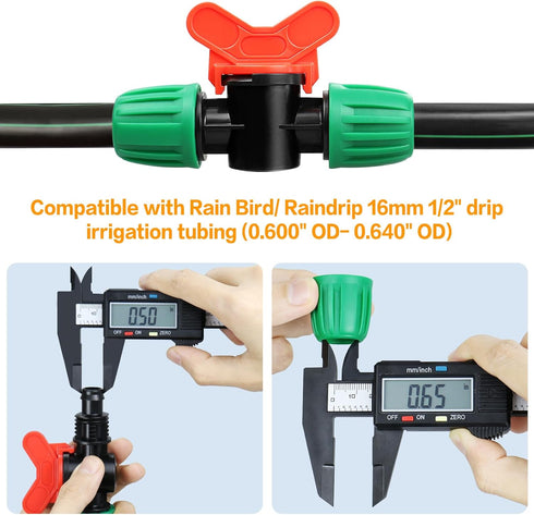 10 Pack Drip Irrigation Valve for 1/2 Inch Drip Tubing (1/2" ID x 0.65" OD)?1/2'' In-line Locked Barbed Ball Valve Drip Line Shut Off Valve Parts ...