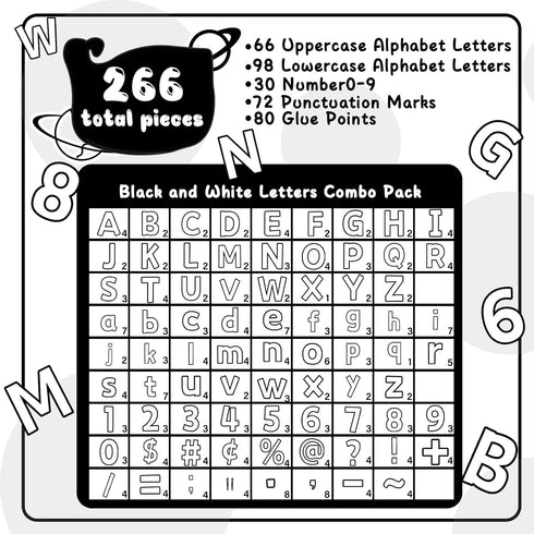 266 Pcs Bulletin Board Letters White & Black Letters Combo Pack Set White & Black Letter and Number Accents for Kids Bulletin Board Display Home S...