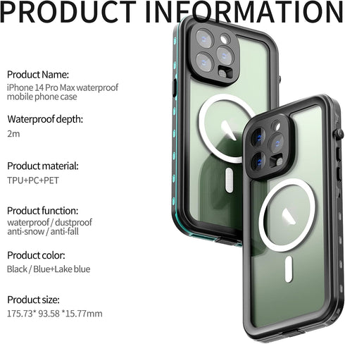 Waterproof Case for iPhone 14 Pro Max, Snowproof Dropproof Shockproof iPhone 14 Pro Max Cases with Built-in Screen Protector (Black)...