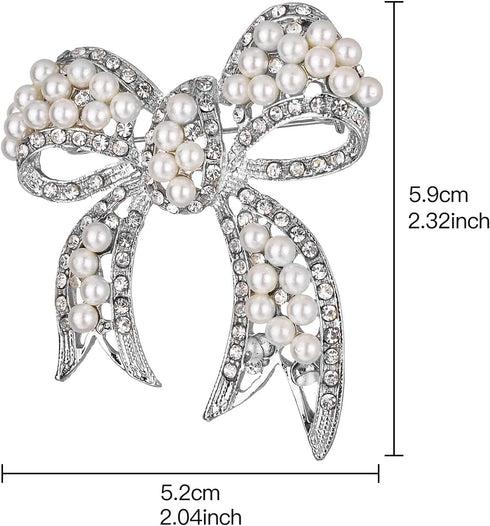 Nicole Miller Silver White Round Pearls Ribbon Clear Rhinestones Brooches and Pins...