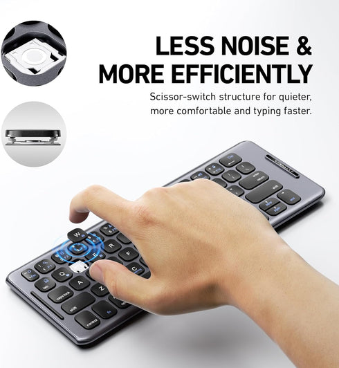 Foldable Bluetooth Keyboard with Stand Holder, Portable Wireless Phone Keyboard, Rechargeable Full Size Ultra Slim Travel Keyboard for iOS, Androi...