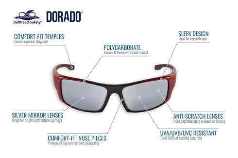 Bullhead Safety Eyewear Dorado Safety Glasses with Dual Lenses, ANSI Z87+, Anti-Scratch Coating and UV Light Protection, Silver Mirror Lenses, Two...
