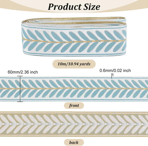 OLYCRAFT 10.9 Yards Jacquard Ribbon Trim 2.4 Inch Leaf Pattern Jacquard Polyester Ribbons Blue Leaf Jacquard Woven Embroidery Trim for DIY Sewing ...