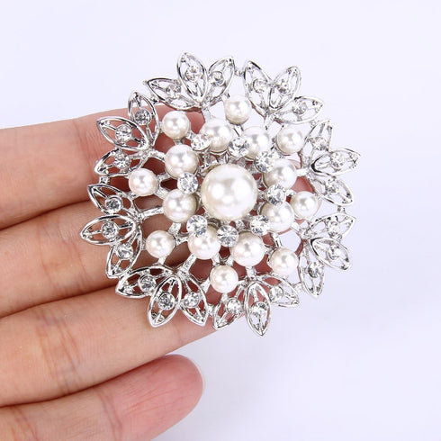 EVER FAITH Women's Wedding Corsage Clear Crystal Simulated Pearl Elegant Flower Leaf Brooch for Women, Bride...