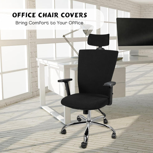 Lounsweer 3 Pieces Headrest Chair Cover Office Chair Cover Rolling Desk Chair Cover Gaming Chair Covers Stretch Washable Computer Chair Slipcovers...