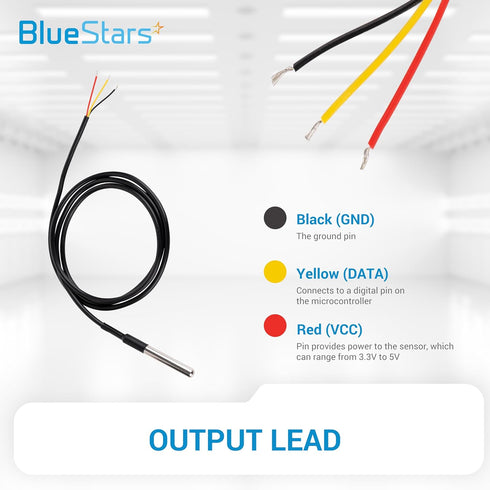 BlueStars Pack of 5 DS18B20 1-Wire Temperature Sensor Waterproof Digital Stainless Steel 3m/118.11in - Measure Range -55°C to 125°C Used for Ardui...