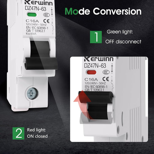 3PCS Miniature Circuit Breaker 120V/240V ac Circuit Breaker 1 Pole 16Amp Smart Circuit Breaker DIN Rail Mount for Marine Power Systems,Solar photo...