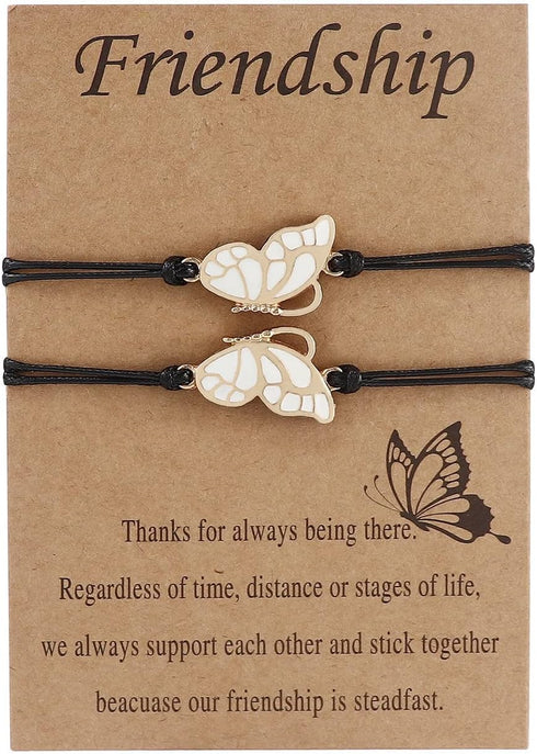 Caiyao 2Pcs Butterfly Friendship Braide Rope Bracelet Set with Card Adjustable Animal Bracelet for Women Best Friend Long Distance Matching Jewelr...