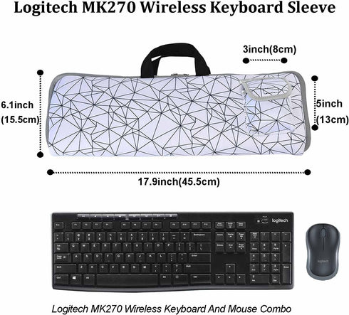 Neoprene Keyboard Carrying Case with Mouse Bag for Logitech MK270 Wireless Keyboard and Mouse Combo-Wireless Keyboard Sleeve (White)...