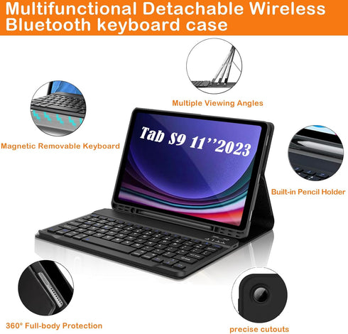 Keyboard Case for Galaxy Tab S9/S8/S7 11 Inch 2023/2022, Bluetooth Wireless Keyboard Cover for Samsung Tablet S9 FE with Pencil Holder SM-X700/X70...