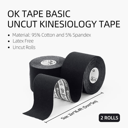 OK TAPE Basic Original Cotton Kinesiology Tape (2 Pack), Elastic Water Resistant Therapeutic Athletic Tape, Latex Free, Pain Relief, Injury Recove...