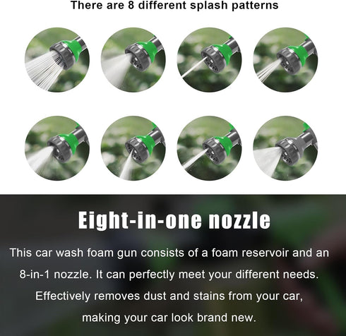 Car Wash Nozzle, High Pressure Water Garden Hose Nozzle with 8 Watering Patterns, Foam Sprayer with Soap Dispenser Bottle for Car Washing, Waterin...