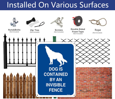 Dogs Contained by Invisible Fence Signs 10" x 7" Beware Of Dog Signs Dog Warning Signs Metal Reflective Rust Free Aluminum UV Protected Waterproof...
