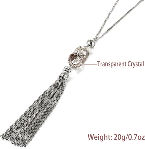 Double Crystal Long Tassels Sweater Chain Pendant Necklace Mother Gift Jewelry 32"...