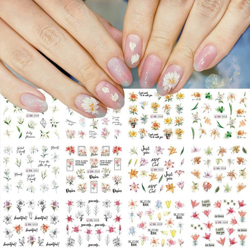 Flowers Nail Art Stickers Spring Blossom Water Transfer Nail Decals Flowers Water Transfer Nail Stickers Yellow Flowers Nail Art Design Decals for...