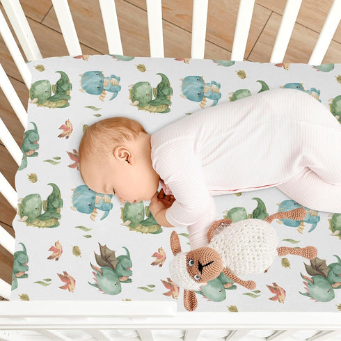 Burbuja Fitted Crib Sheet for Girls and Boys, Cute Dragon Soft Breathable Crib Sheet for Standard Crib and Toddler Bed Mattresses, 27 x 39 in...