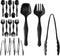 18 Pcs Black Plastic Serving Utensils - 6 Black Plastic Serving Spoons - 6 Black Plastic Tongs For Serving - 6 Plastic Serving Forks - Heavy Duty ...