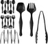 18 Pcs Black Plastic Serving Utensils - 6 Black Plastic Serving Spoons - 6 Black Plastic Tongs For Serving - 6 Plastic Serving Forks - Heavy Duty ...