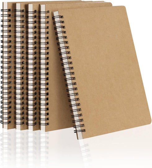 Spiral Notebooks A5 Lined 5Pcs College Ruled Journals Bulk Thick Paper for Work, Study, Notes Taking, Gifts 120 Pages/60 Sheets Kraft Brown...