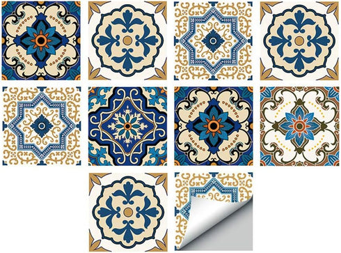 Self-Adhesive Wall Tile Decals, Peel and Stick Tile Stickers, Waterproof Backsplash Stickers for Kitchen Bathroom Decor, 8x8inch 10Pcs, Moroccan 0...