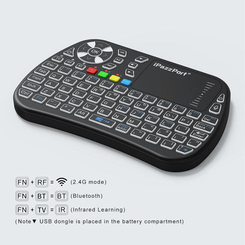iPazzPort Small Bluetooth Keyboard with Touchpad, 2.4Ghz Mini Wireless Keypad with IR Learning, Essential Home Keypad Mouse Combo, RGB Backlight, ...