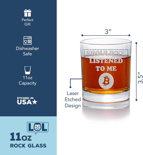 Shouldve Listened Bitcoin Round Rocks Glass - Crypto Gift, Satoshi...