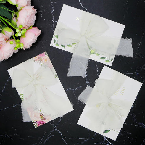 Chiffon Ribbon Fringe Fabric Ribbons 3 Rolls 1.5" Wide x 7 Yd Cream White Handmade Silk Chiffon Ribbon for Flowers Bouquets Wedding Decorations In...