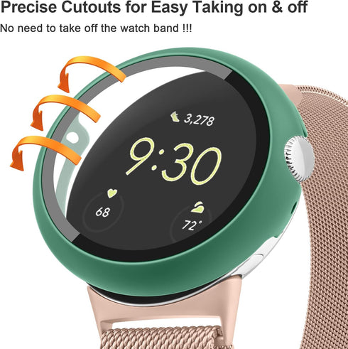Hard PC Case Built in Tempered Glass Screen Protector for Google Pixel Watch 2 (2023) / Google Pixel Watch, Durable Matte Protective Cover Bumper ...