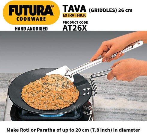 Hawkins Futura 26 cm Tava, Hard Anodised Tawa with Stainless Steel Handle, Extra Thick Tawa, Black (AT26X)...