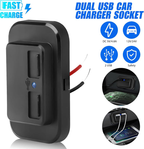12V USB Outlet Automotive USB Port Panel Mount 12V USB Charger Multi Port Switch Panel Car Charger Socket Power Dual Port 12V 24V Quick Car Charge...