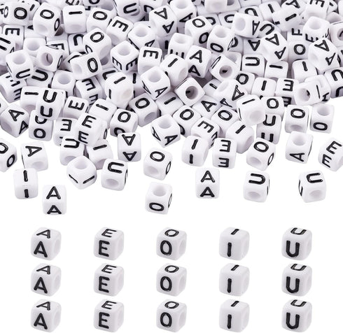 FASHEWELRY 500Pcs Vowel Cube Acrylic Letter Beads 6x6mm White A/E/I/O/U Initial Alphabet Beads for DIY Bracelet Necklace Jewelry Making...