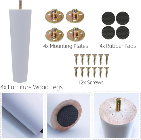 WEICHUAN White Round Solid Wood Replacement Sofa Couch Chair Ottoman Loveseat Coffee Table Cabinet Furniture Wood Legs(8" Set of 4)...