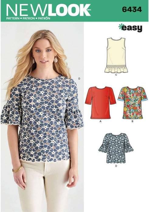 NEW LOOK Patterns Misses' Tops with Fabric Variations Size A (10-12-14-16-18-20-22) 6434...