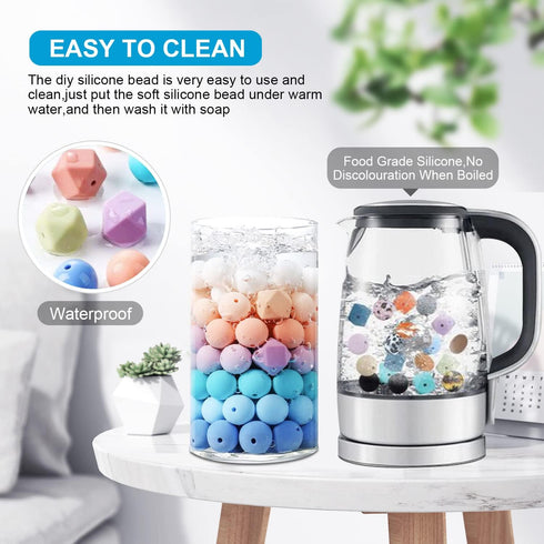 Silicone Beads Bracelet Making Kit, 70PCS 15mm Soft Rubber Round Beads for Keychain Wristlets, Loose Beads Crafts for Pacifier Clips Teething Lany...