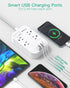 Power Strip Long Extension Cord - 10Ft Braided Extension Cord with Flat Plug, 4 Outlets and 3 USB Charging Ports, Overload Protection and Wall Mou...