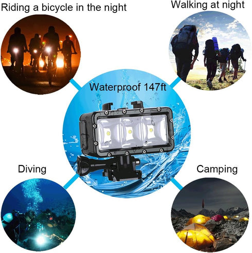 Suptig High Power Dimmable Waterproof LED Video Light Fill Night Light Diving Underwater Light for Gopro Hero 12/Hero 11/Hero 10/Hero 9/Hero8/Hero...