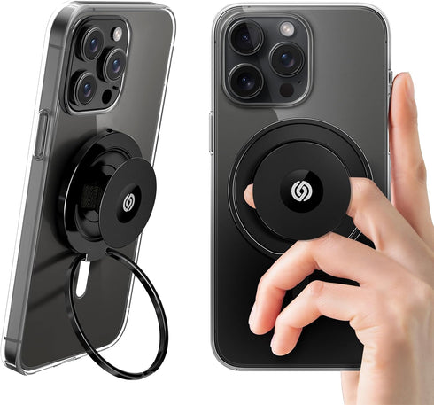 EWA MagOne Ultra (Plate Edition) Phone Grip Stand with Leather Finger Strap, Removable Magnetic Ring Holder Kickstand Loop, Double-Sided Magnetic ...