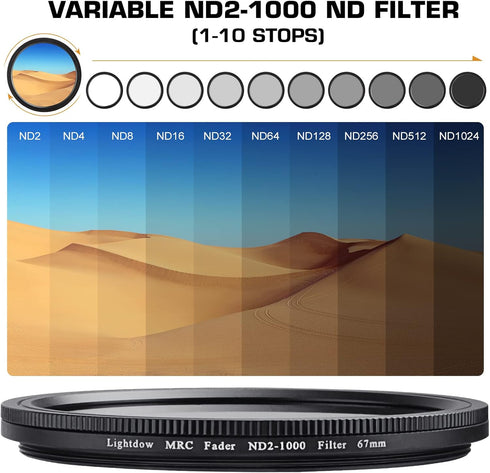 Lightdow 62mm MRC Variable ND Filter ND2-ND1000 (1-10 Stops) for Camera Lens, Adjustable Neutral Density Filter with 18 Multi Layer Coating/HD Sch...