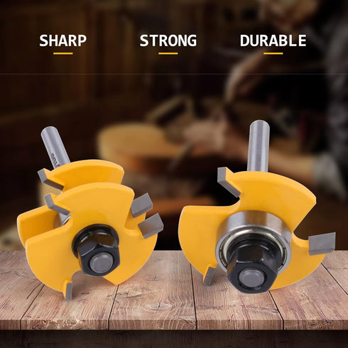2PCS Tongue and Groove Set 1/4 Inch Shank Router Bit Set, 3 Teeth Adjustable T Shape Wood Milling Cutter...