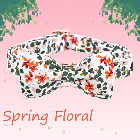 Elegant little tail Dog Collar, Dog Collar with Bowtie, Spring Flower Cute Pink Pet Collar Bow Dog Collars Gift Adjustable Dog Collar for X-Small ...