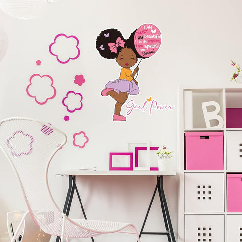 4 Pieces Black Girl Inspirational Quote Wall Decal Motivational Saying African American Sticker Positive Stickers Little Decals for Bedroom Girl P...