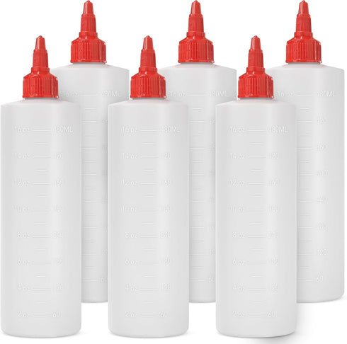 6-pack Plastic Squeeze Bottles for Sauces - 16oz Condiment Squeeze Bottles for Liquids - BPA Free Squirt Bottle with Twist Cap - Ketchup, Syrup, O...