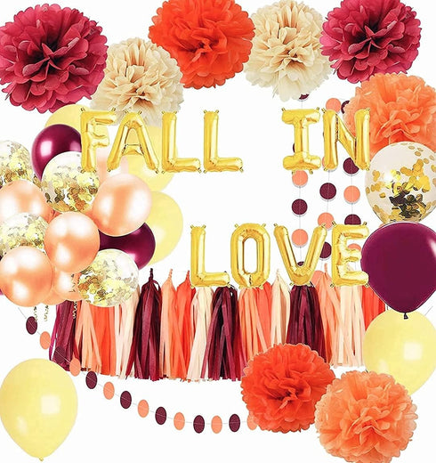 Fall Bridal Shower Decorations/Fall Wedding/Engagement Fall Bachelorette Party Decorations Burgundy Orange/Thanksgiving/Fall In Love Balloons Burg...