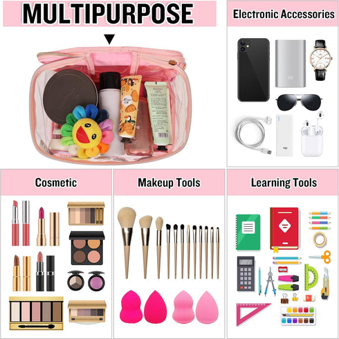 Chenille Letter Clear Makeup Bags Stuff Pouch, Preppy Patch Makeup Bag Zipper with Handle, Transparent PVC & Nylon Waterproof Glitter Cosmetic Han...