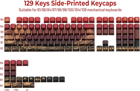 XVX Shine Through Keycaps - PBT Dye Sub Keycap Set, Side Print Keycaps, 129 Keys Cherry Profile Custom Keycaps, Wave of Kanagawa Double Shot Key c...