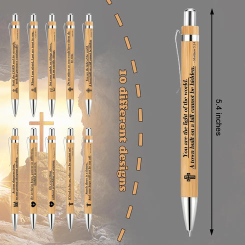 30pcs Bible Verse Pens Bamboo Christian Pen Wooden Bible Pen Inspirational Bible Verse Ballpoint Pens Christian Bible Quotes Motivational Pens...