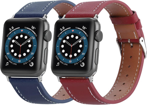 2 Pack Bands Compatible with Apple Watch Band 38mm 40mm 42mm 44mm 41mm 45mm for Men Women, Soft Leather Wristband Replacement Band Strap for iWatc...